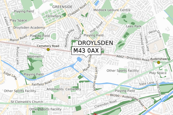 M43 0AX map - small scale - OS Open Zoomstack (Ordnance Survey)