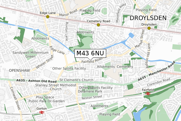 M43 6NU map - small scale - OS Open Zoomstack (Ordnance Survey)