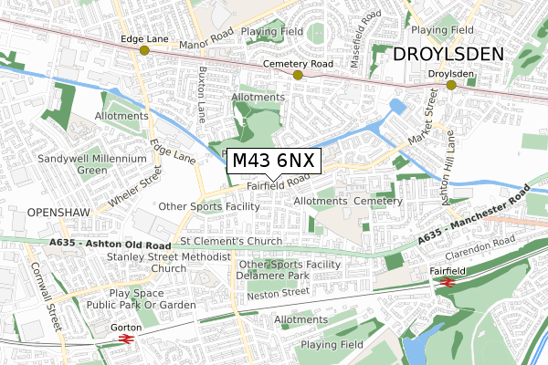 M43 6NX map - small scale - OS Open Zoomstack (Ordnance Survey)