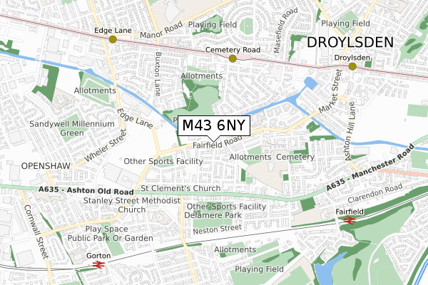 M43 6NY map - small scale - OS Open Zoomstack (Ordnance Survey)