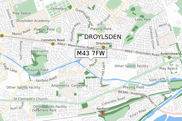 M43 7FW map - small scale - OS Open Zoomstack (Ordnance Survey)