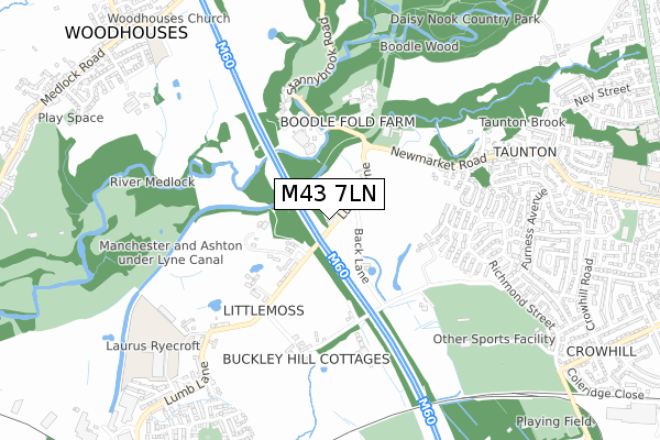 M43 7LN map - small scale - OS Open Zoomstack (Ordnance Survey)