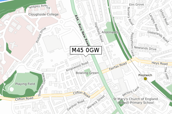 M45 0GW map - large scale - OS Open Zoomstack (Ordnance Survey)