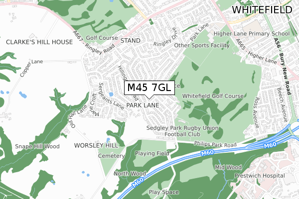 M45 7GL map - small scale - OS Open Zoomstack (Ordnance Survey)