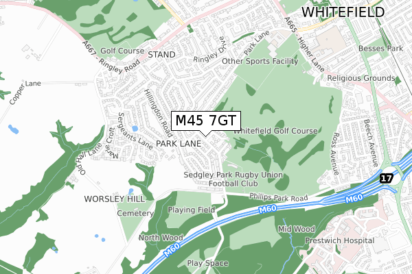 M45 7GT map - small scale - OS Open Zoomstack (Ordnance Survey)
