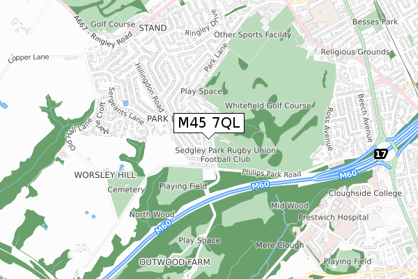 M45 7QL map - small scale - OS Open Zoomstack (Ordnance Survey)
