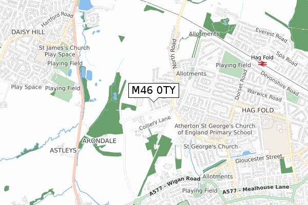 M46 0TY map - small scale - OS Open Zoomstack (Ordnance Survey)