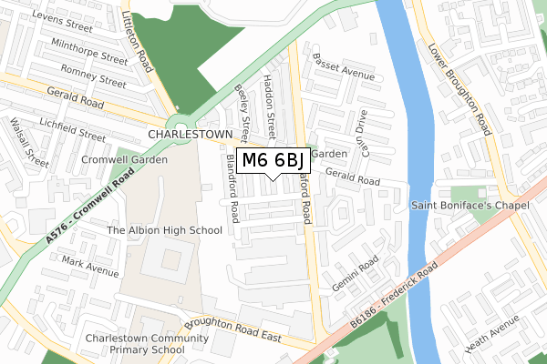 M6 6BJ map - large scale - OS Open Zoomstack (Ordnance Survey)