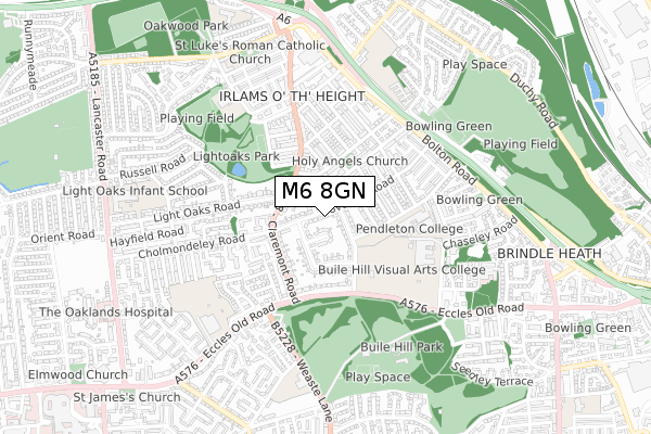 M6 8GN map - small scale - OS Open Zoomstack (Ordnance Survey)