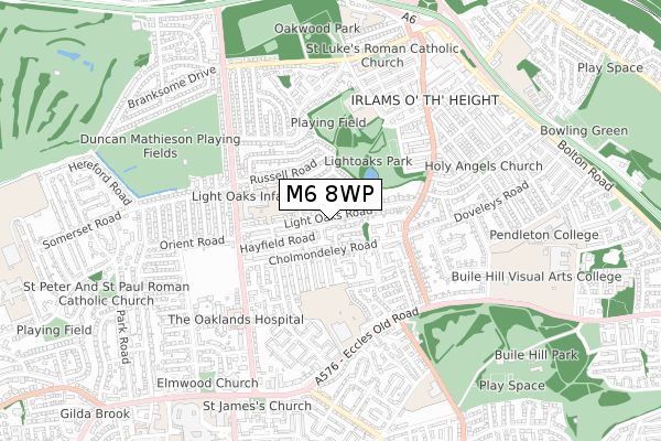 M6 8WP map - small scale - OS Open Zoomstack (Ordnance Survey)