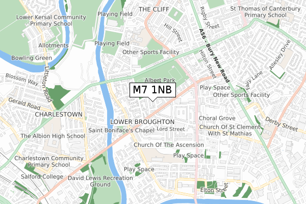 M7 1NB map - small scale - OS Open Zoomstack (Ordnance Survey)