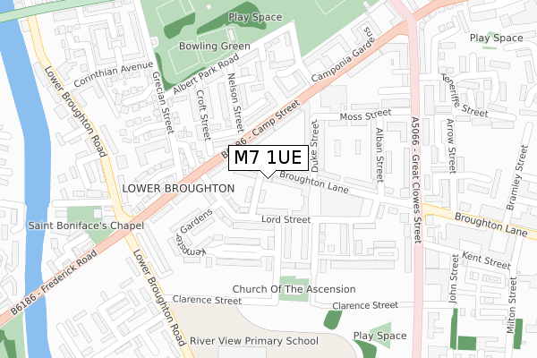 M7 1UE map - large scale - OS Open Zoomstack (Ordnance Survey)