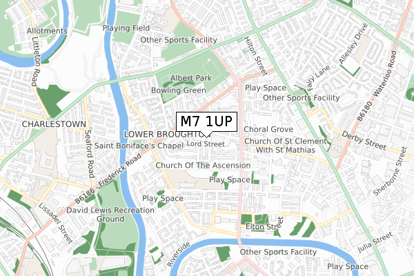 M7 1UP map - small scale - OS Open Zoomstack (Ordnance Survey)