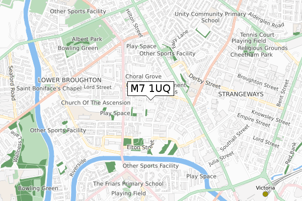 M7 1UQ map - small scale - OS Open Zoomstack (Ordnance Survey)