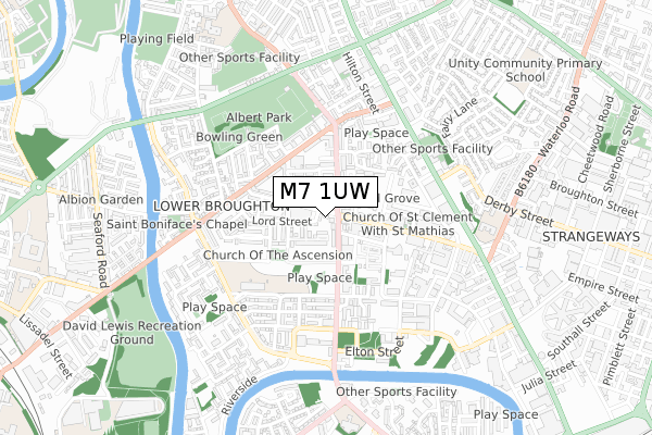 M7 1UW map - small scale - OS Open Zoomstack (Ordnance Survey)