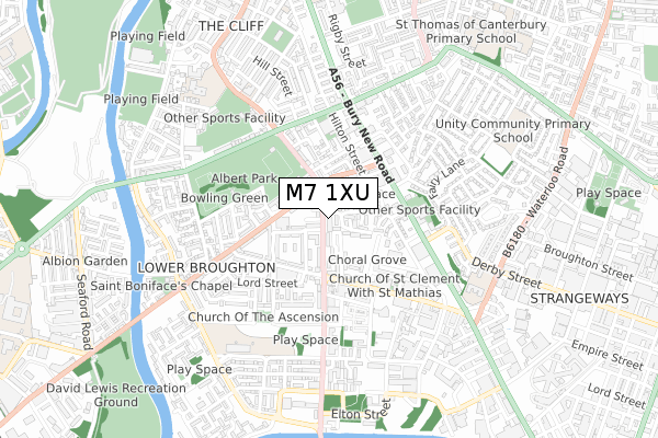 M7 1XU map - small scale - OS Open Zoomstack (Ordnance Survey)