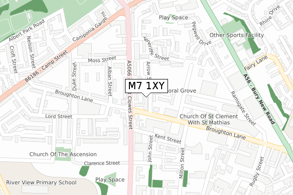 M7 1XY map - large scale - OS Open Zoomstack (Ordnance Survey)