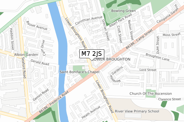 M7 2JS map - large scale - OS Open Zoomstack (Ordnance Survey)