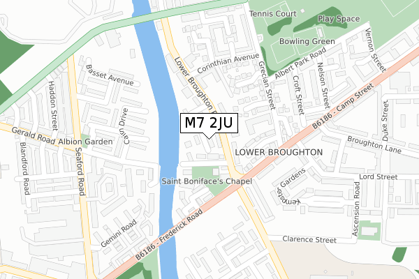 M7 2JU map - large scale - OS Open Zoomstack (Ordnance Survey)