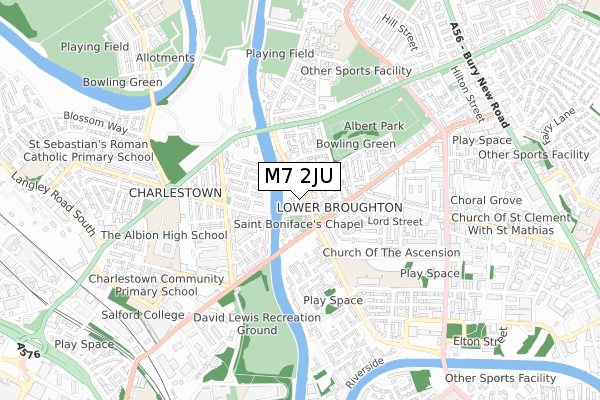 M7 2JU map - small scale - OS Open Zoomstack (Ordnance Survey)