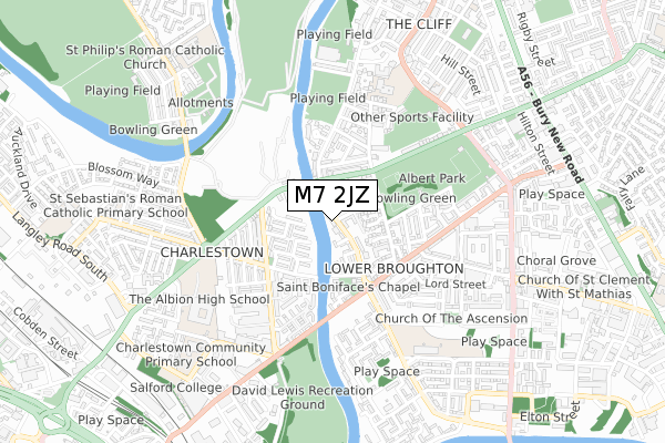 M7 2JZ map - small scale - OS Open Zoomstack (Ordnance Survey)