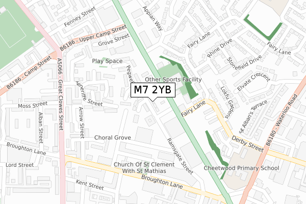 M7 2YB map - large scale - OS Open Zoomstack (Ordnance Survey)