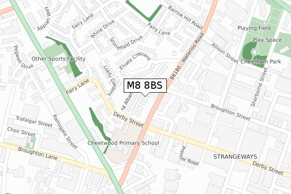 M8 8BS map - large scale - OS Open Zoomstack (Ordnance Survey)