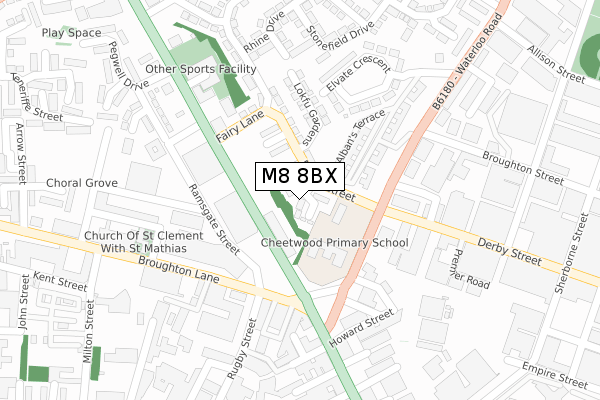 M8 8BX map - large scale - OS Open Zoomstack (Ordnance Survey)