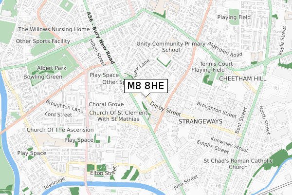 M8 8HE map - small scale - OS Open Zoomstack (Ordnance Survey)