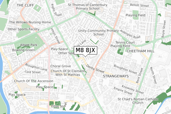 M8 8JX map - small scale - OS Open Zoomstack (Ordnance Survey)