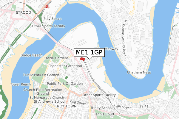 ME1 1GP map - small scale - OS Open Zoomstack (Ordnance Survey)