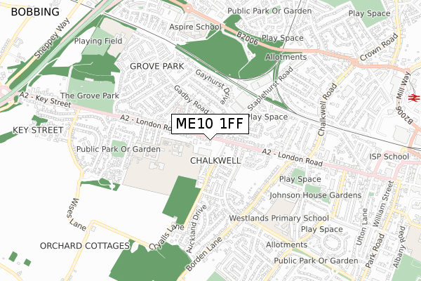 ME10 1FF map - small scale - OS Open Zoomstack (Ordnance Survey)