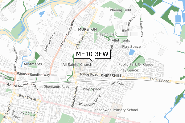 ME10 3FW map - small scale - OS Open Zoomstack (Ordnance Survey)