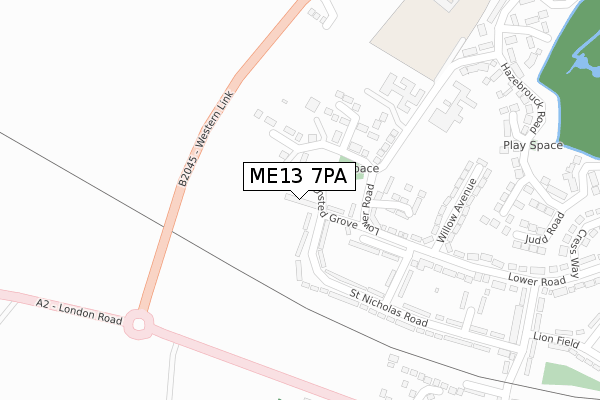 ME13 7PA map - large scale - OS Open Zoomstack (Ordnance Survey)