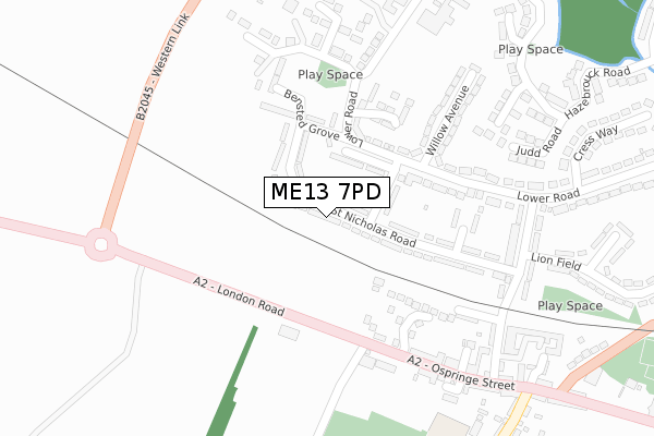 ME13 7PD map - large scale - OS Open Zoomstack (Ordnance Survey)