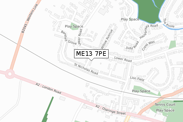 ME13 7PE map - large scale - OS Open Zoomstack (Ordnance Survey)