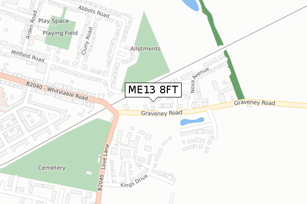 ME13 8FT map - large scale - OS Open Zoomstack (Ordnance Survey)