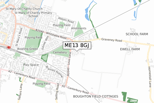 ME13 8GJ map - small scale - OS Open Zoomstack (Ordnance Survey) ME13 8GJ map - small scale - OS Open Zoomstack (Ordnance Survey)