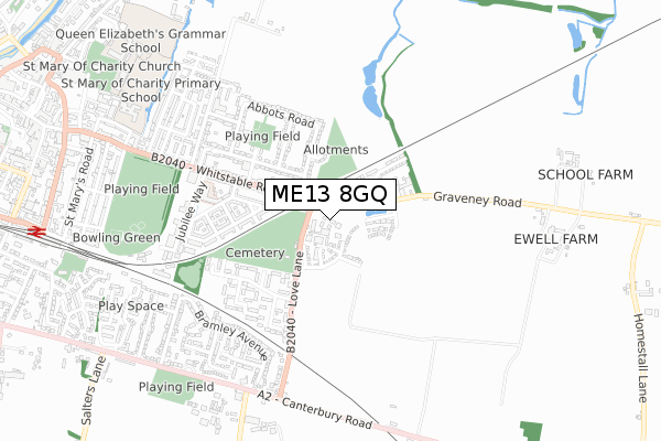 ME13 8GQ map - small scale - OS Open Zoomstack (Ordnance Survey)