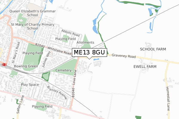 ME13 8GU map - small scale - OS Open Zoomstack (Ordnance Survey)