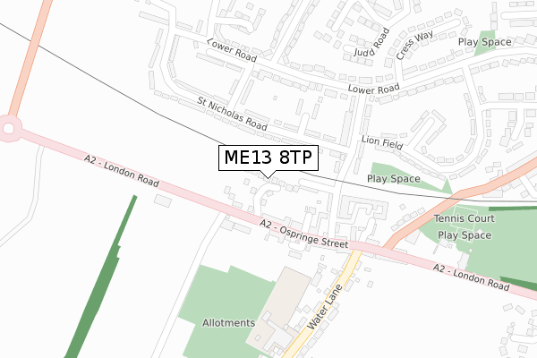 ME13 8TP map - large scale - OS Open Zoomstack (Ordnance Survey)