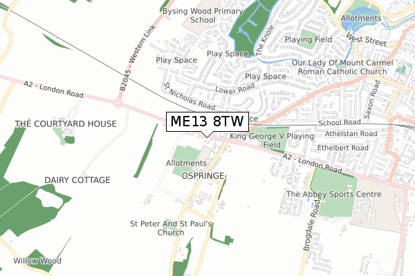 ME13 8TW map - small scale - OS Open Zoomstack (Ordnance Survey)