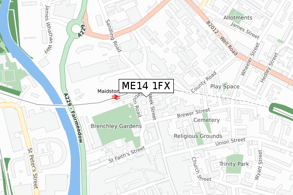 ME14 1FX map - large scale - OS Open Zoomstack (Ordnance Survey)