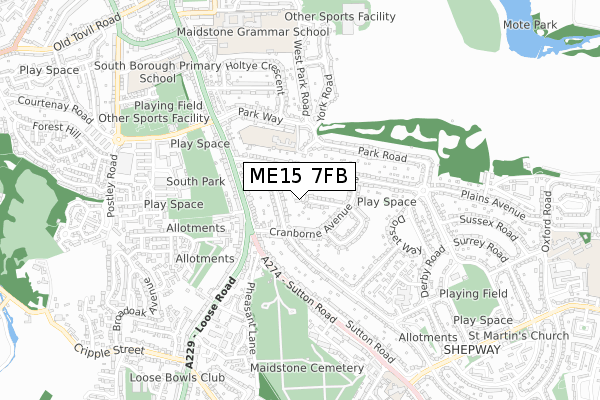 ME15 7FB map - small scale - OS Open Zoomstack (Ordnance Survey)