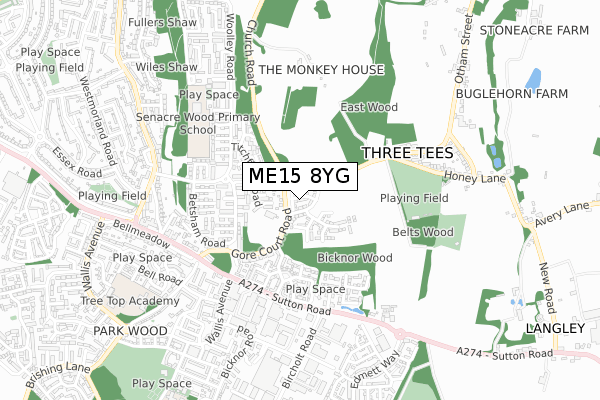 ME15 8YG map - small scale - OS Open Zoomstack (Ordnance Survey)