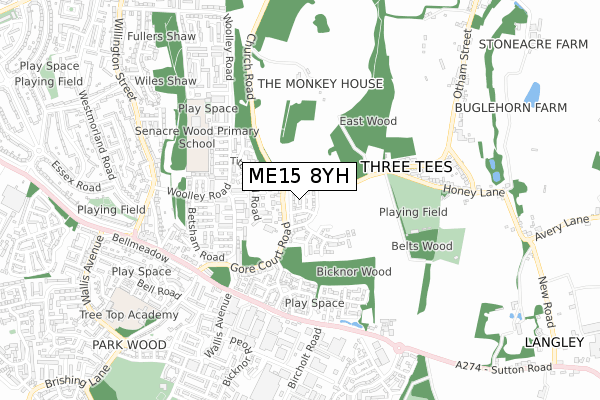 ME15 8YH map - small scale - OS Open Zoomstack (Ordnance Survey)