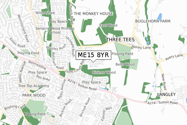ME15 8YR map - small scale - OS Open Zoomstack (Ordnance Survey)