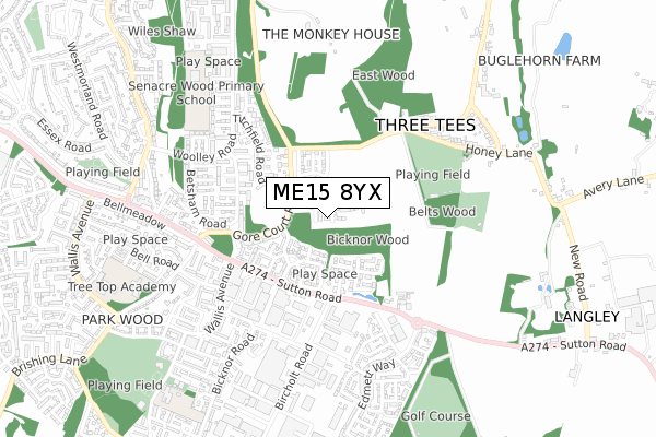 ME15 8YX map - small scale - OS Open Zoomstack (Ordnance Survey)