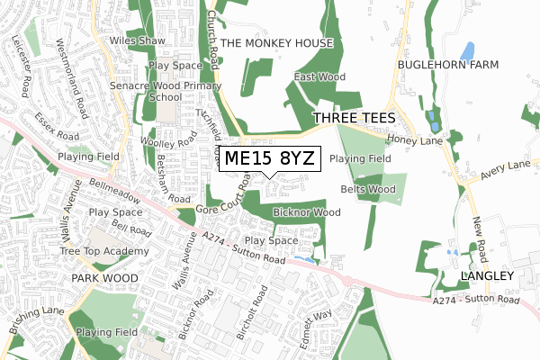 ME15 8YZ map - small scale - OS Open Zoomstack (Ordnance Survey)