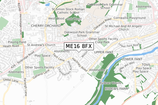 ME16 8FX map - small scale - OS Open Zoomstack (Ordnance Survey)